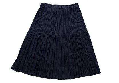 PLEATS PLEASE Sheer Zigzag Stripe Pleated Skirt Navy Size 3