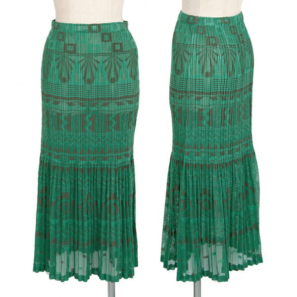 PLEATS PLEASE Geometric Jacquard Pleated Skirt Green Size 3
