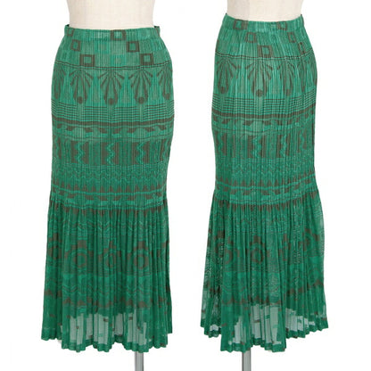 PLEATS PLEASE Geometric Jacquard Pleated Skirt Green Size 3