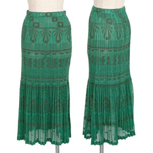 PLEATS PLEASE Geometric Jacquard Pleated Skirt Green Size 3