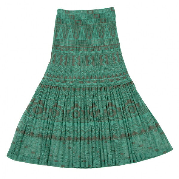 PLEATS PLEASE Geometric Jacquard Pleated Skirt Green Size 3