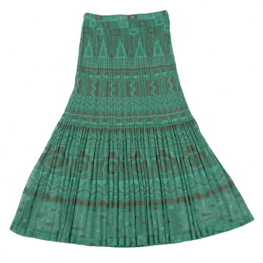 PLEATS PLEASE Geometric Jacquard Pleated Skirt Green Size 3