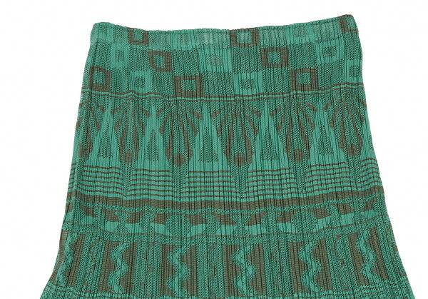 PLEATS PLEASE Geometric Jacquard Pleated Skirt Green Size 3