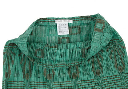 PLEATS PLEASE Geometric Jacquard Pleated Skirt Green Size 3