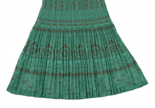 PLEATS PLEASE Geometric Jacquard Pleated Skirt Green Size 3