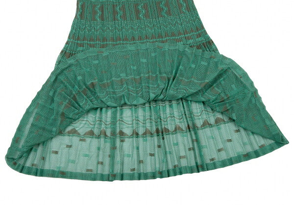PLEATS PLEASE Geometric Jacquard Pleated Skirt Green Size 3