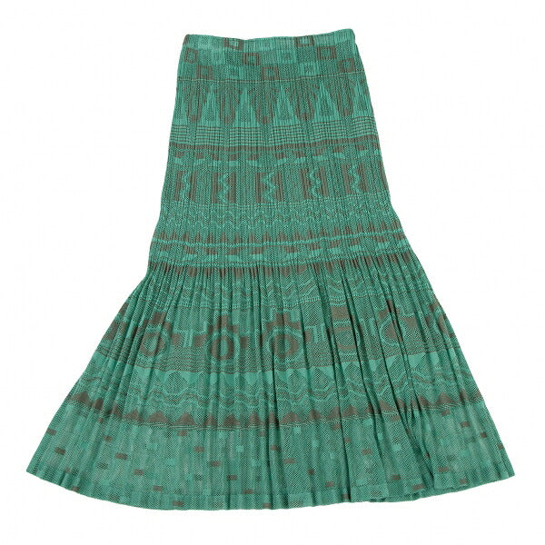 PLEATS PLEASE Geometric Jacquard Pleated Skirt Green Size 3