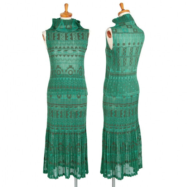 PLEATS PLEASE Geometric Jacquard Pleated Skirt Green Size 3