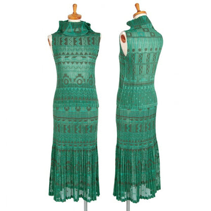 PLEATS PLEASE Geometric Jacquard Pleated Skirt Green Size 3