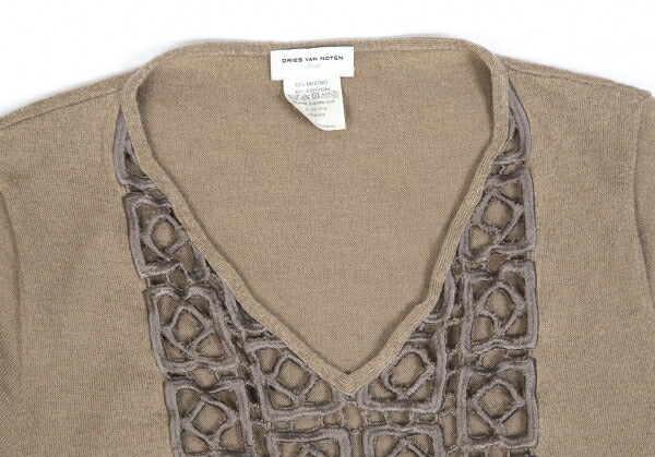 DRIES VAN NOTEN Wool Cotton Front Sweater Beige Size S