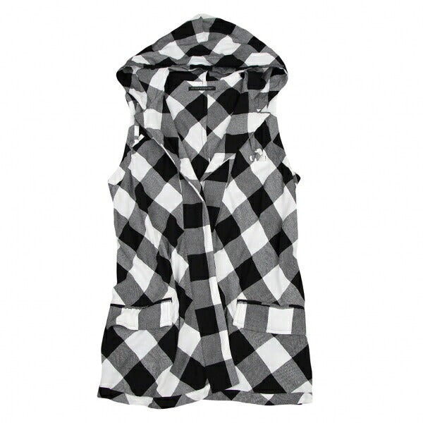 Y's Block Check Hooded Buttonless Vest White Size 2