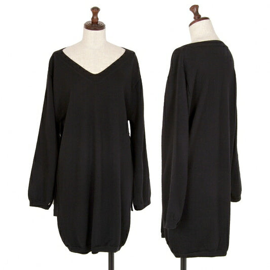 LIMI feu Black Wool Roll-Up V-Neck Long Knit Sweater Size S
