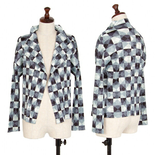 PLEATS PLEASE Pleated Diamond Print Jacket Gray Size 3
