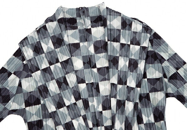 PLEATS PLEASE Pleated Diamond Print Jacket Gray Size 3