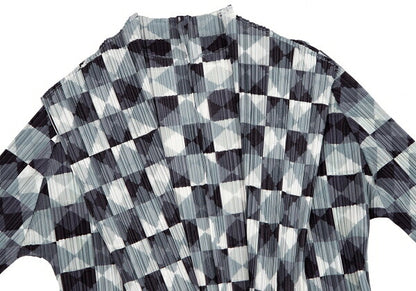 PLEATS PLEASE Pleated Diamond Print Jacket Gray Size 3