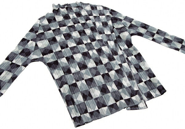 PLEATS PLEASE Pleated Diamond Print Jacket Gray Size 3