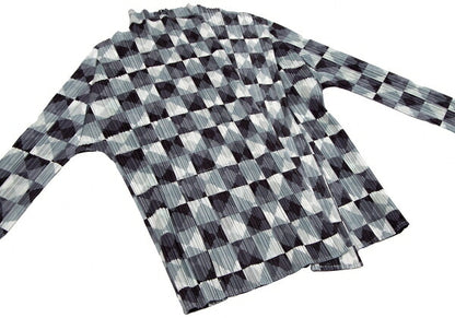 PLEATS PLEASE Pleated Diamond Print Jacket Gray Size 3