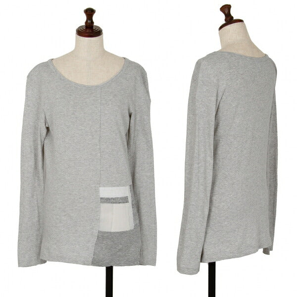 Y's Cotton Mixed Material Front Long Sleeve Tee Gray Size 2