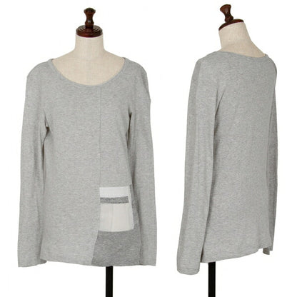 Y's Cotton Mixed Material Front Long Sleeve Tee Gray Size 2