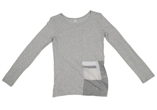 Y's Cotton Mixed Material Front Long Sleeve Tee Gray Size 2
