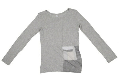 Y's Cotton Mixed Material Front Long Sleeve Tee Gray Size 2
