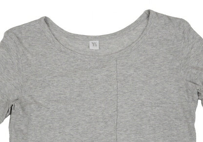 Y's Cotton Mixed Material Front Long Sleeve Tee Gray Size 2
