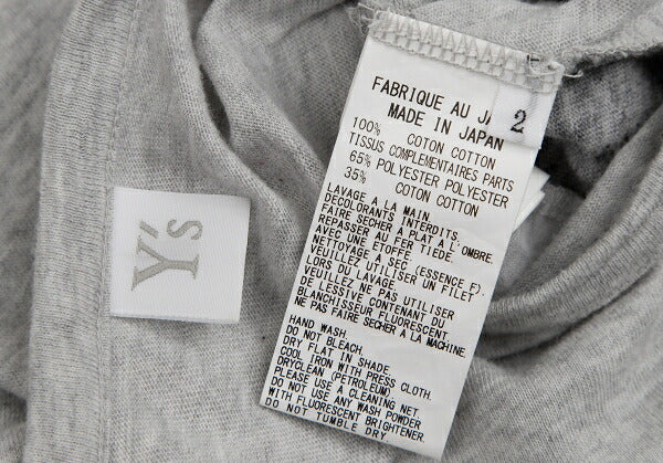 Y's Cotton Mixed Material Front Long Sleeve Tee Gray Size 2