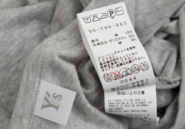 Y's Cotton Mixed Material Front Long Sleeve Tee Gray Size 2