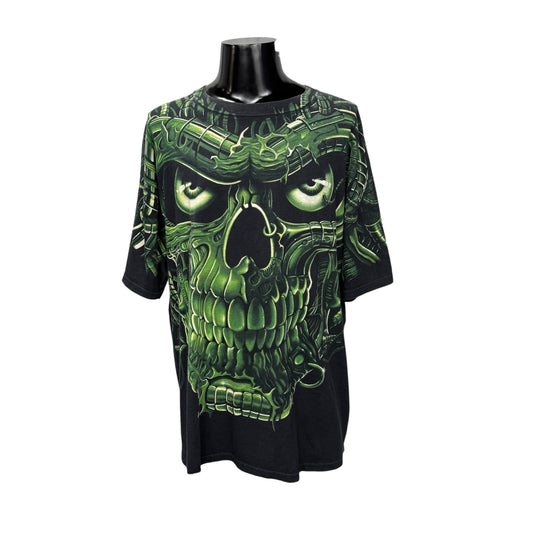 LIQUID BLUE 90s Green Skull All-Over Print T-Shirt Size XL
