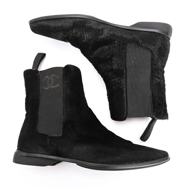CHANEL Calf Hair Chelsea Boots Black Size 21.5CM