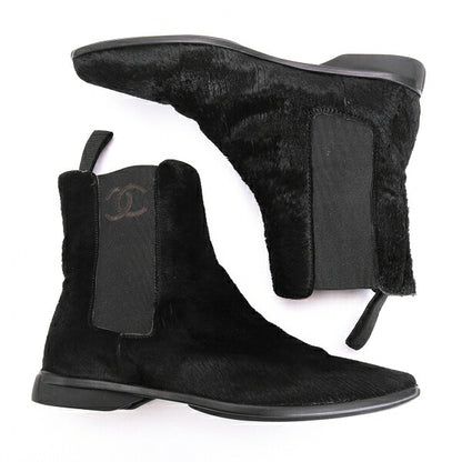 CHANEL Calf Hair Chelsea Boots Black Size 21.5CM
