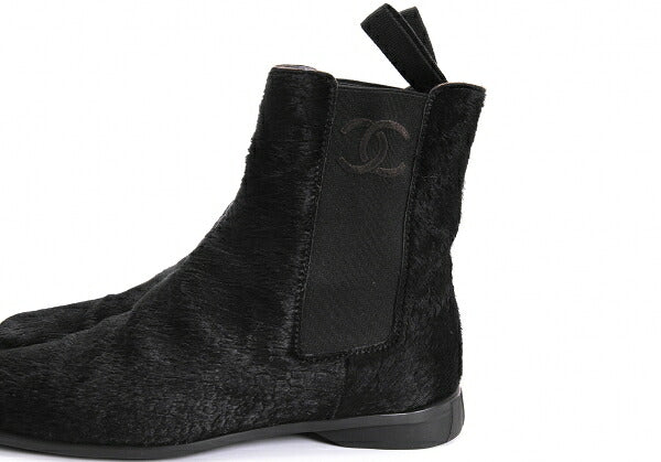 CHANEL Calf Hair Chelsea Boots Black Size 21.5CM
