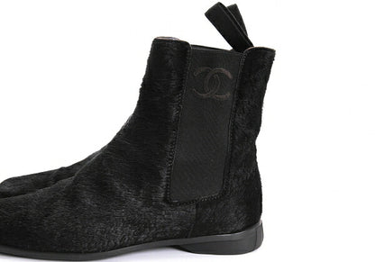 CHANEL Calf Hair Chelsea Boots Black Size 21.5CM