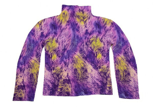 ISSEY MIYAKE me Purple Graphic Pleated High Neck Top Size F
