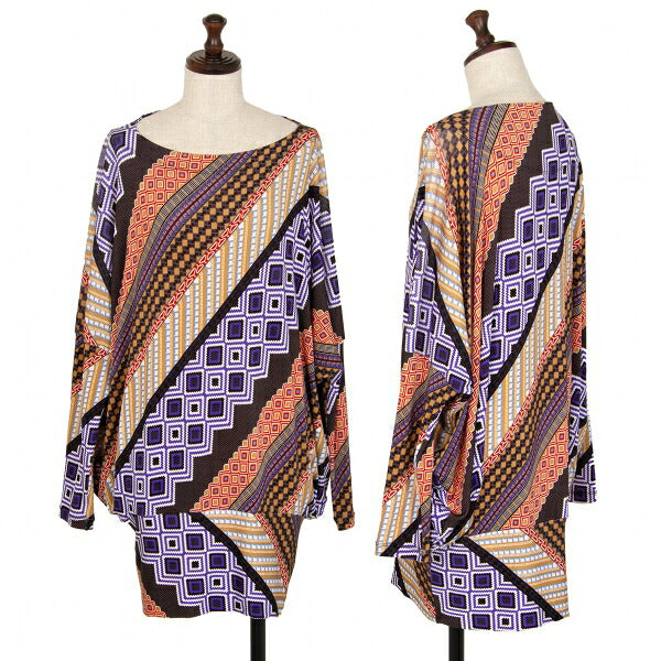 ISSEY MIYAKE 17SS Stretch Geometric Print Tunic Multi Blouse Size 2