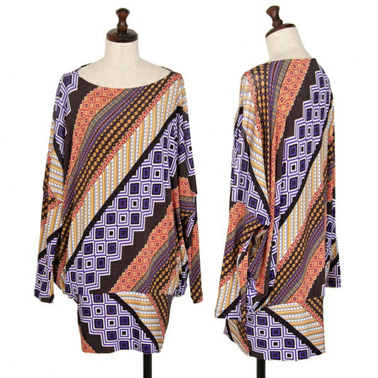 ISSEY MIYAKE 17SS Stretch Geometric Print Tunic Multi Blouse Size 2