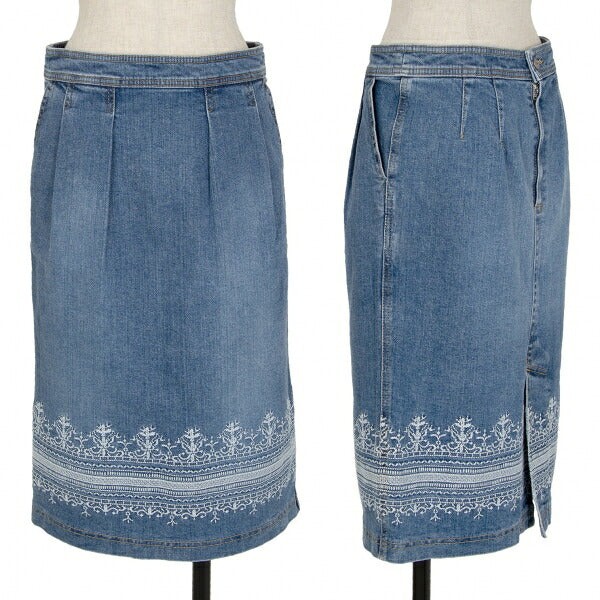 yoshie inaba Denim Lace Embroidered Light Indigo Skirt Size 9