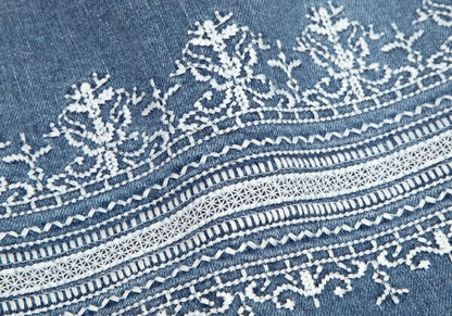 yoshie inaba Denim Lace Embroidered Light Indigo Skirt Size 9