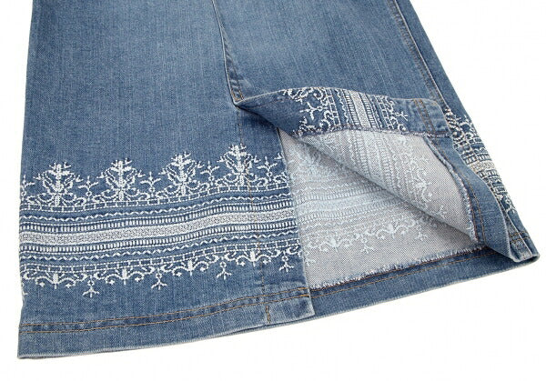 yoshie inaba Denim Lace Embroidered Light Indigo Skirt Size 9