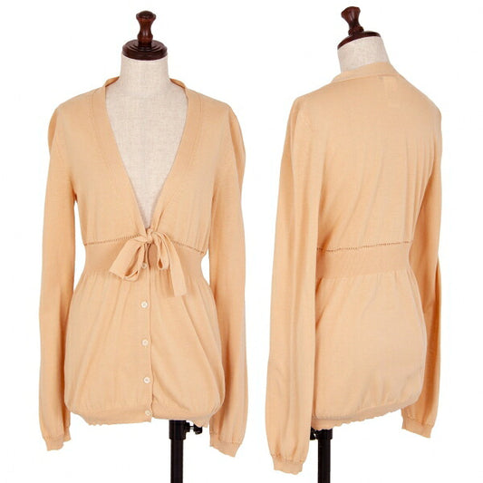 CELINE Cotton Ribbon Design V-Neck Salmon Pink Cardigan Size S