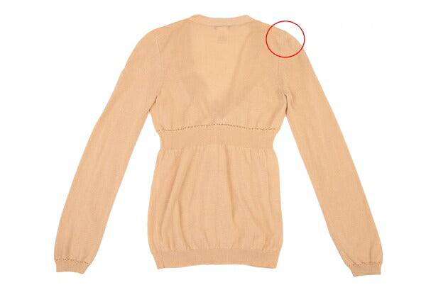 CELINE Cotton Ribbon Design V-Neck Salmon Pink Cardigan Size S