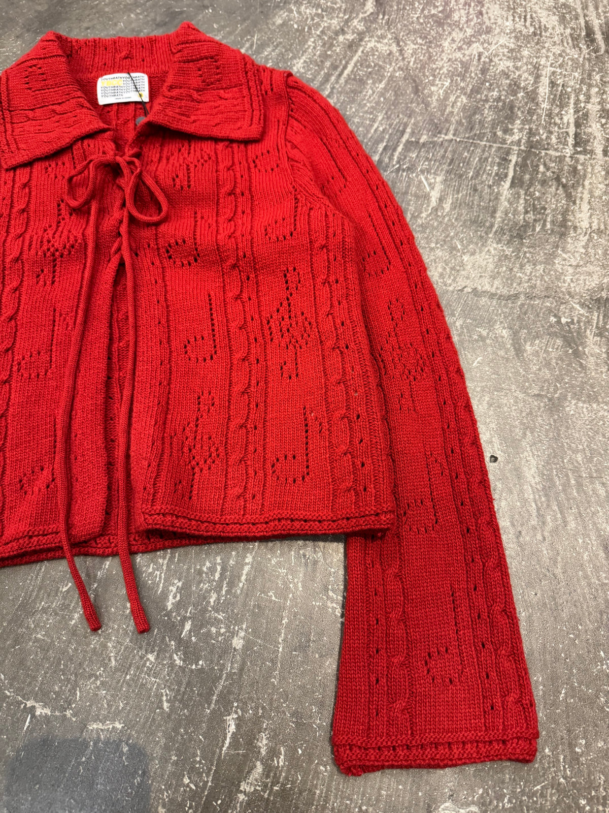 YOUTH BATH Red Lace Up Shawl Collar Cardigan Size S