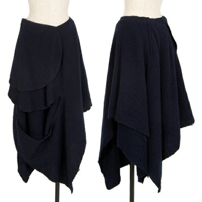 COMME des GARCONS Wool Crushed Drape Skirt Navy Size S