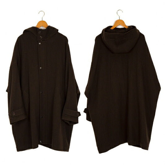 Ground Y Dark Brown Wool Blend Dolman Hooded Coat Size 3