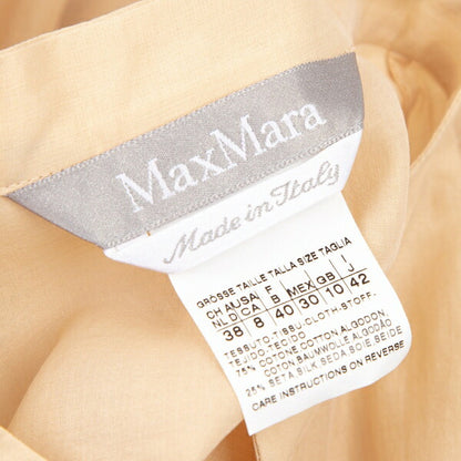 Max Mara Cotton Silk Pleated Patchwork Blouse Beige Size 38