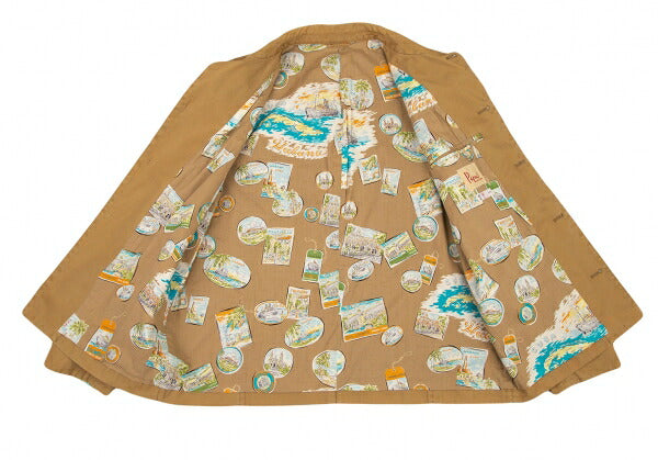 Papas Cotton Travel Print Lining Jacket Camel Size 50L