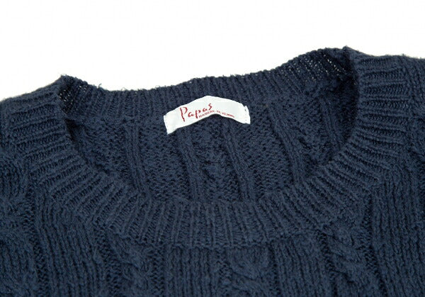 Papas Cotton Linen Cable Knit Sweater Navy Size M