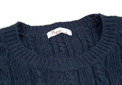 Papas Cotton Linen Cable Knit Sweater Navy Size M