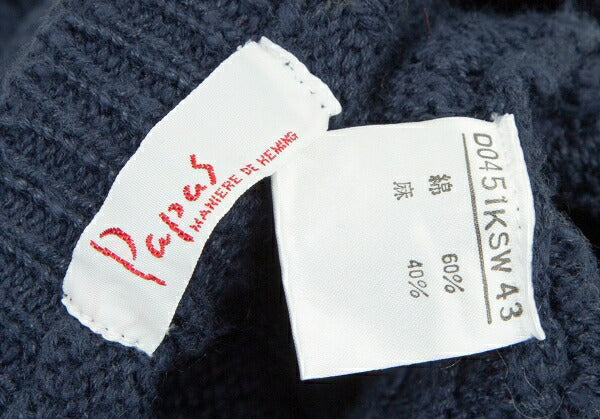 Papas Cotton Linen Cable Knit Sweater Navy Size M