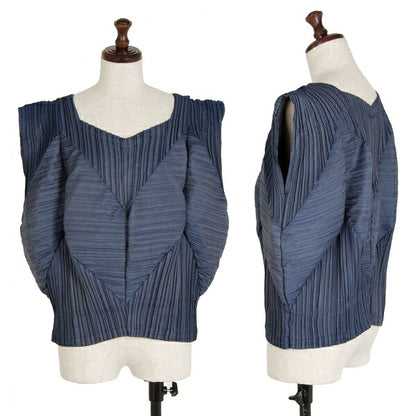 ISSEY MIYAKE Bias Stripe Pleated Patchwork Top Blue Size 2